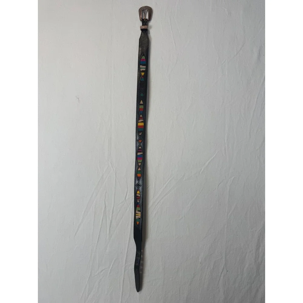 Silver Creek Genuine Leather Belt Southwestern Woven‎ Inlay Size 32